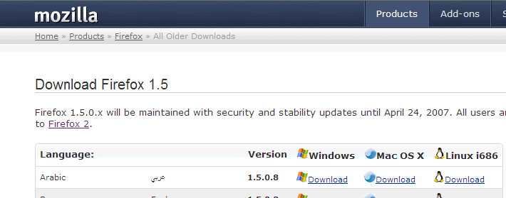 Firefox 1.5.0.8